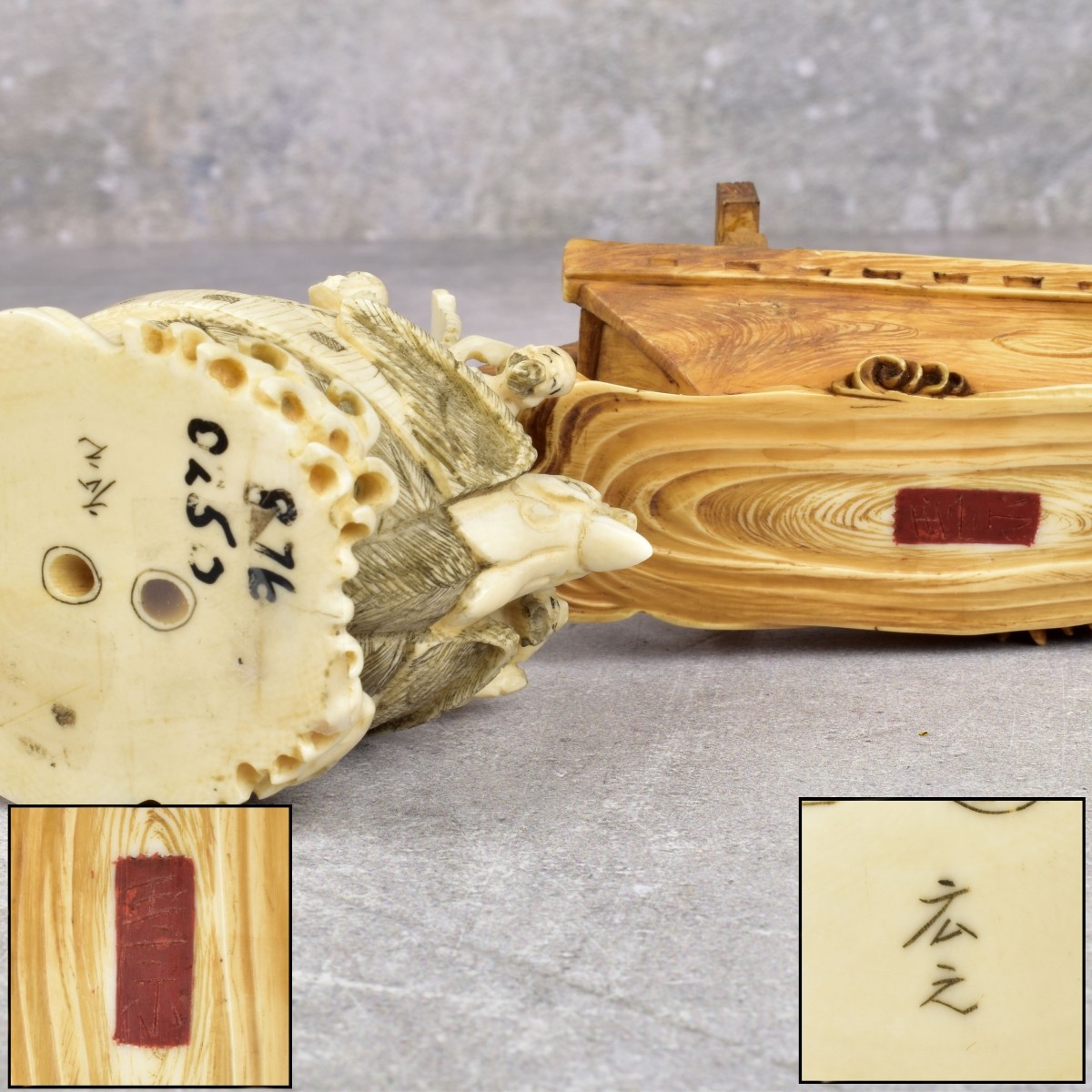 Two Antique Carved Japanese Figures of Boats