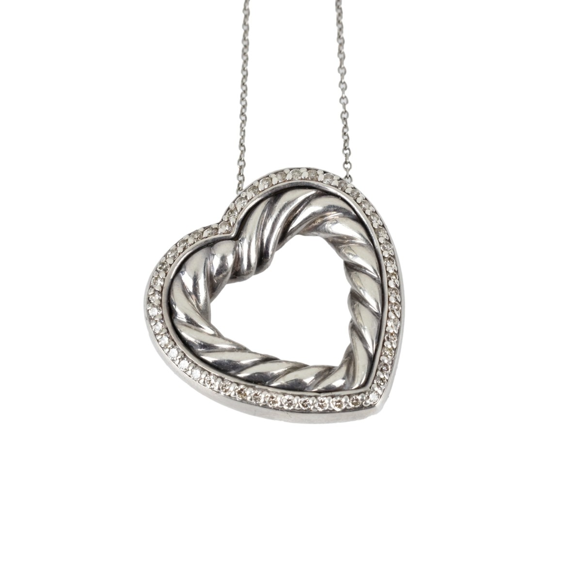 Diamond and Silver Heart Pendant Necklace