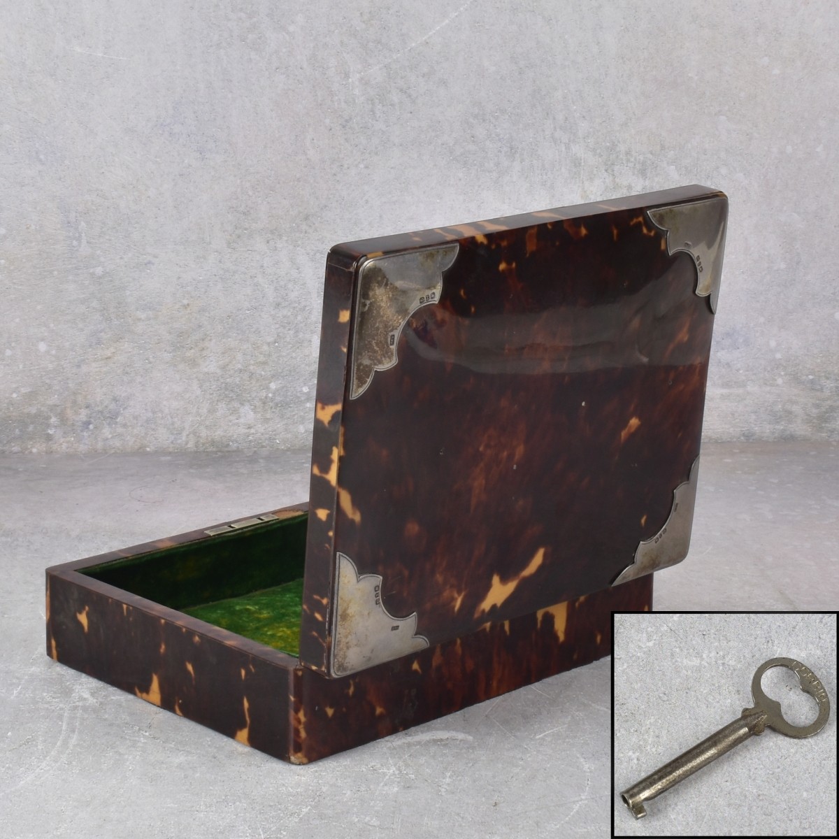 English Dresser Box with Sterling Silver Corners