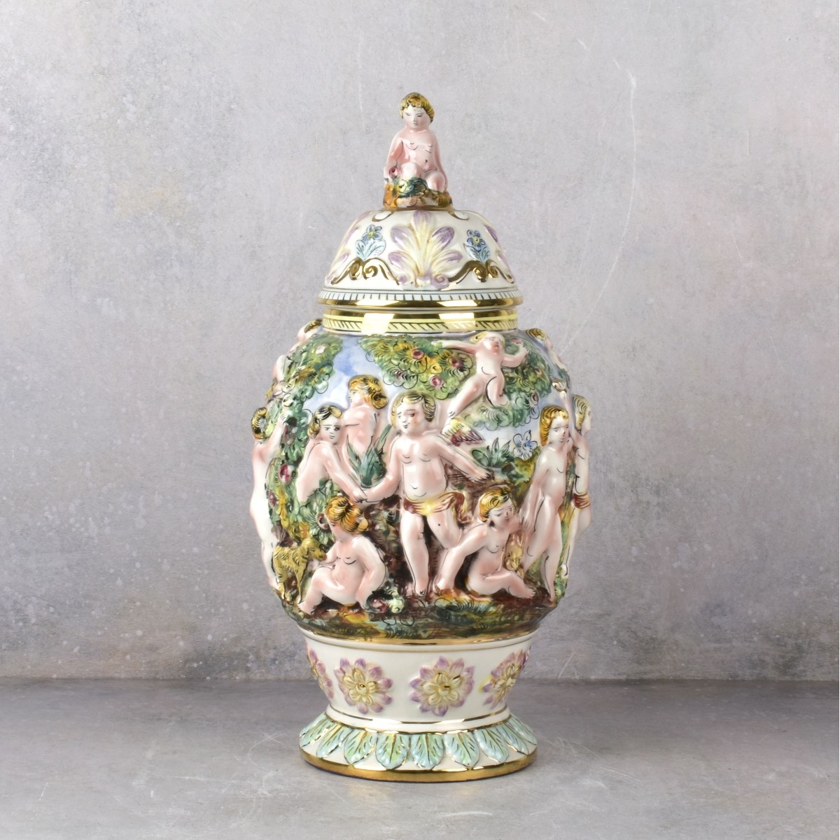 Vintage Italian Capodimonte Porcelain Covered Urn