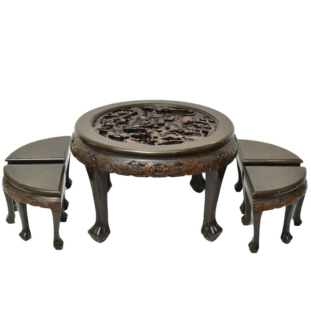 Antique Heavy Carved Japanese Tea Table