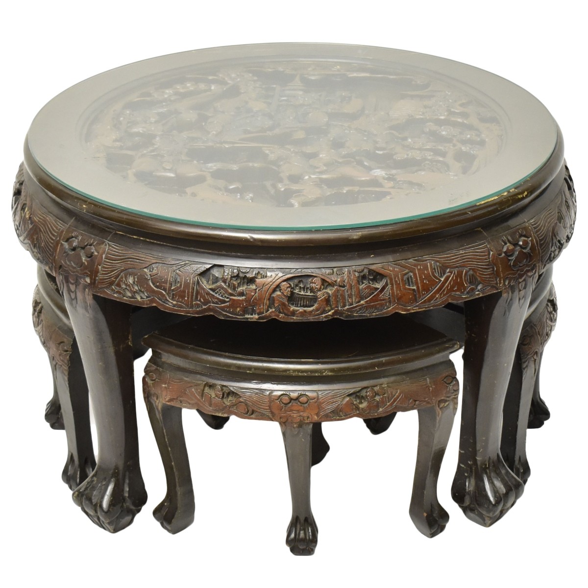 Antique Heavy Carved Japanese Tea Table