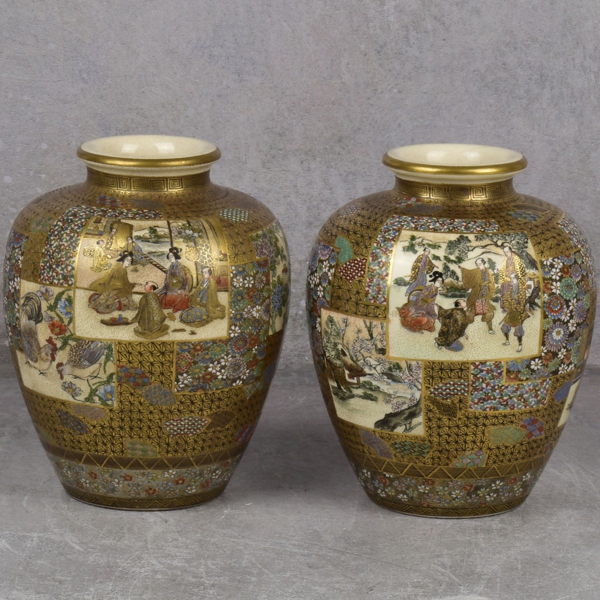 Ryozan Okamoto Japanese Satsuma Ceramic Vases