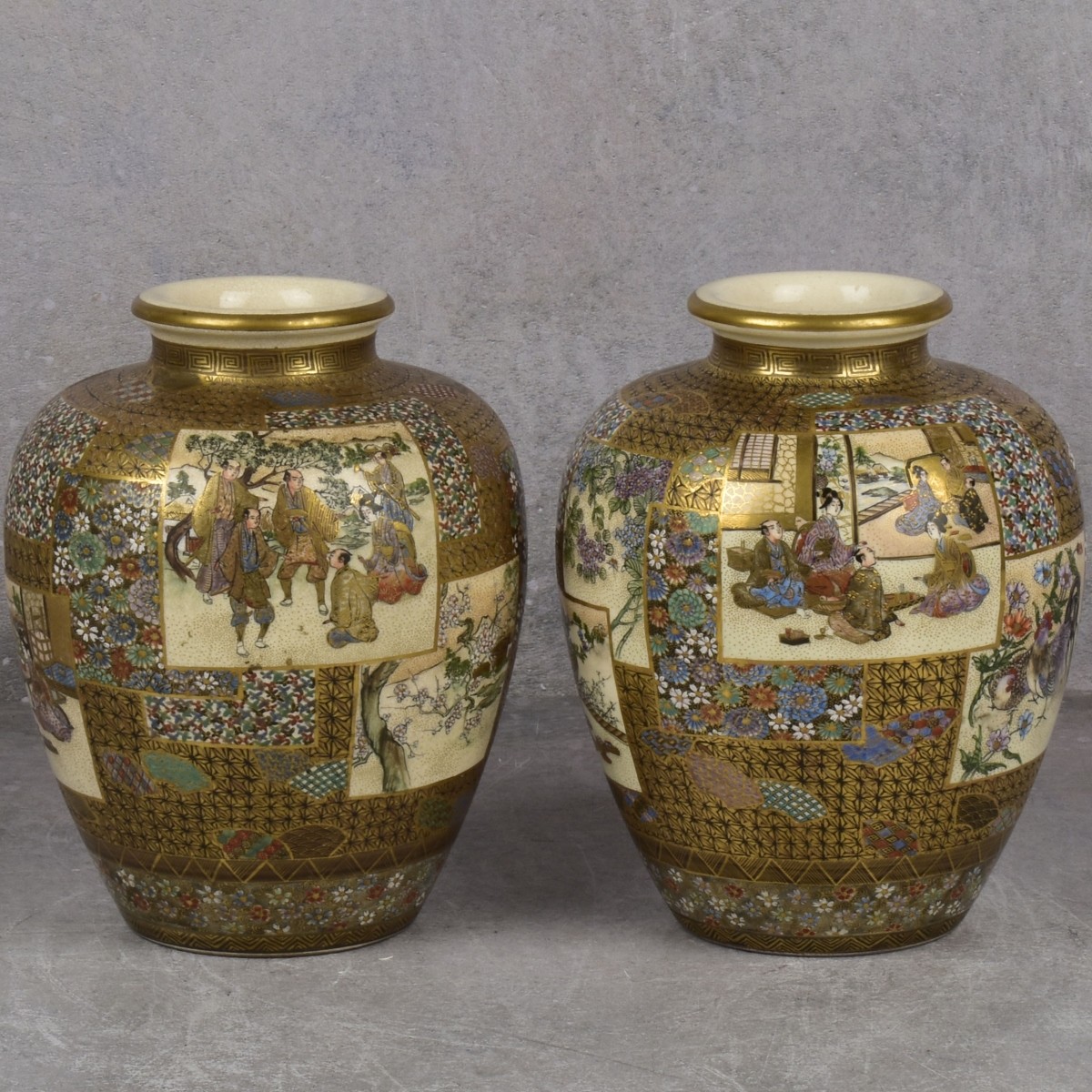 Ryozan Okamoto Japanese Satsuma Ceramic Vases