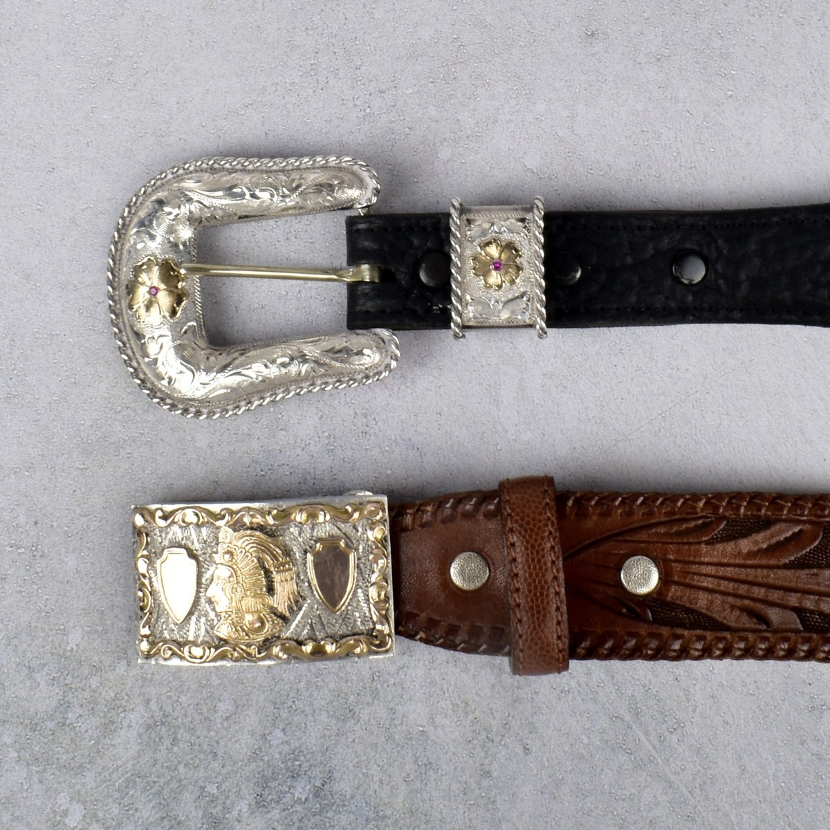 Leather Belts/Sterling & Gold Buckles