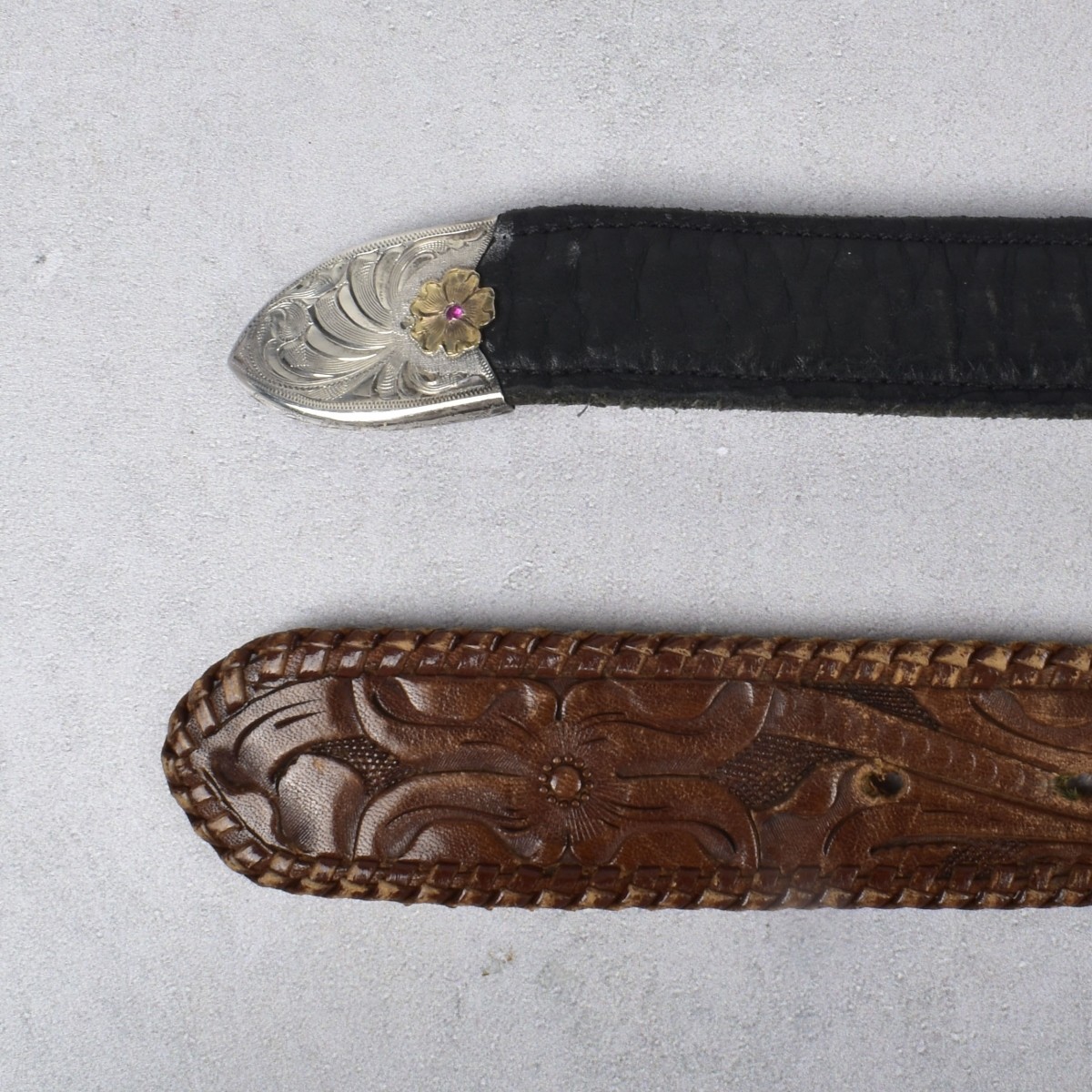 Leather Belts/Sterling & Gold Buckles