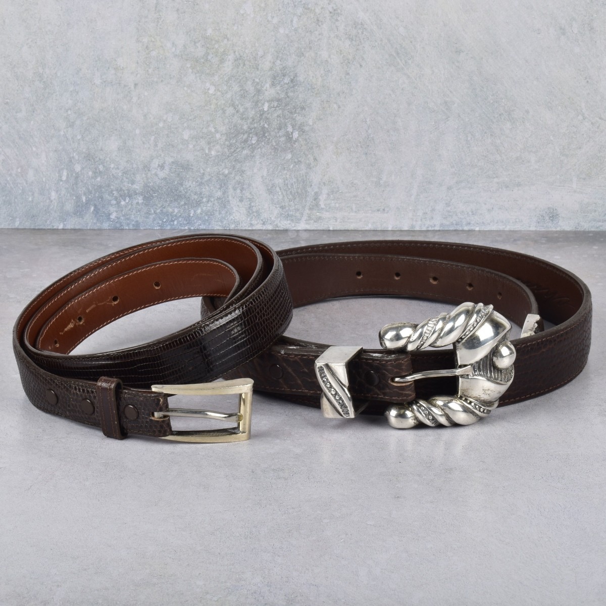 Leather Belts with Sterling Silver Buckles
