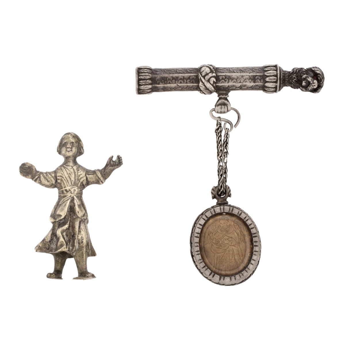 18/19th C Spanish Colonial Silver Pendant & Figure