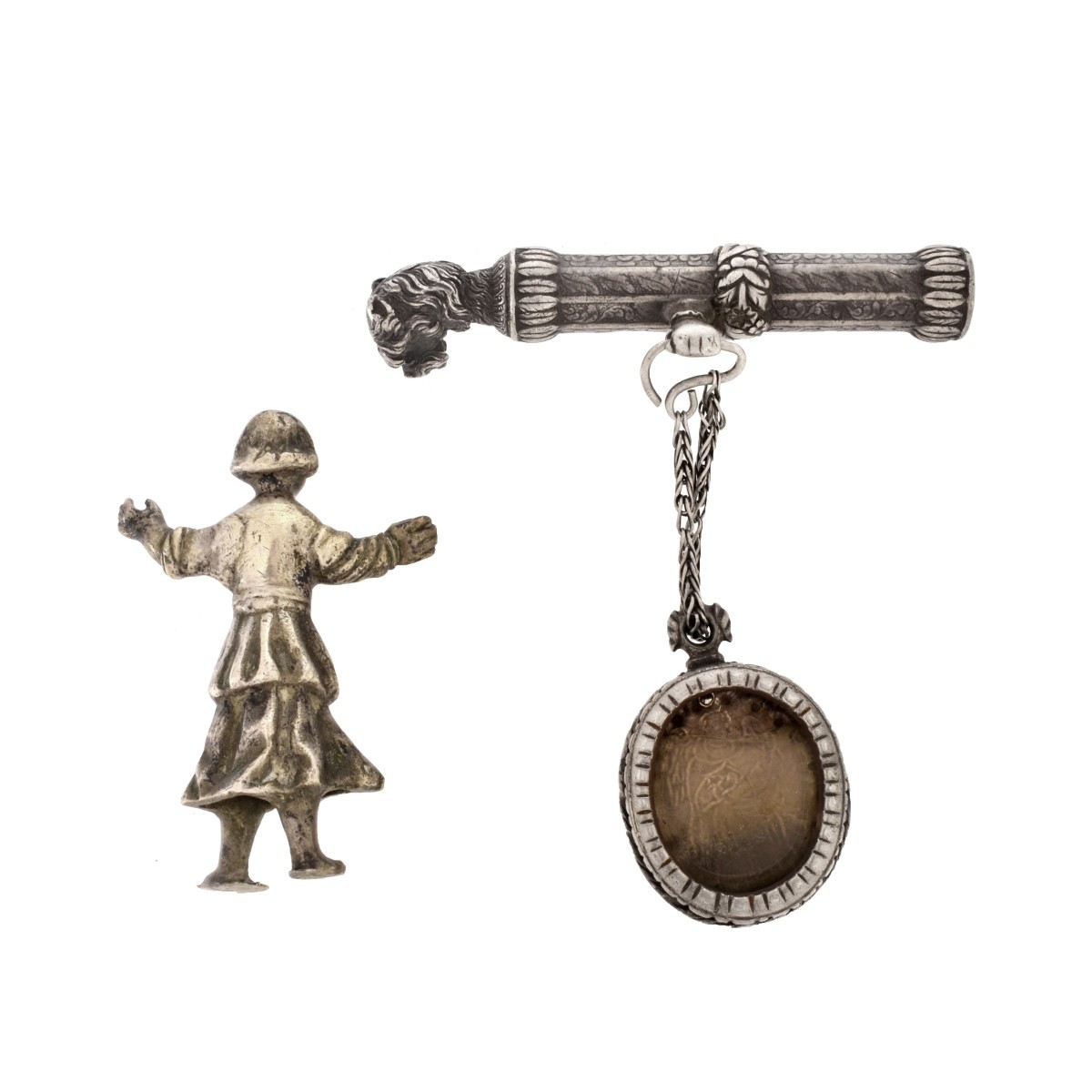 18/19th C Spanish Colonial Silver Pendant & Figure