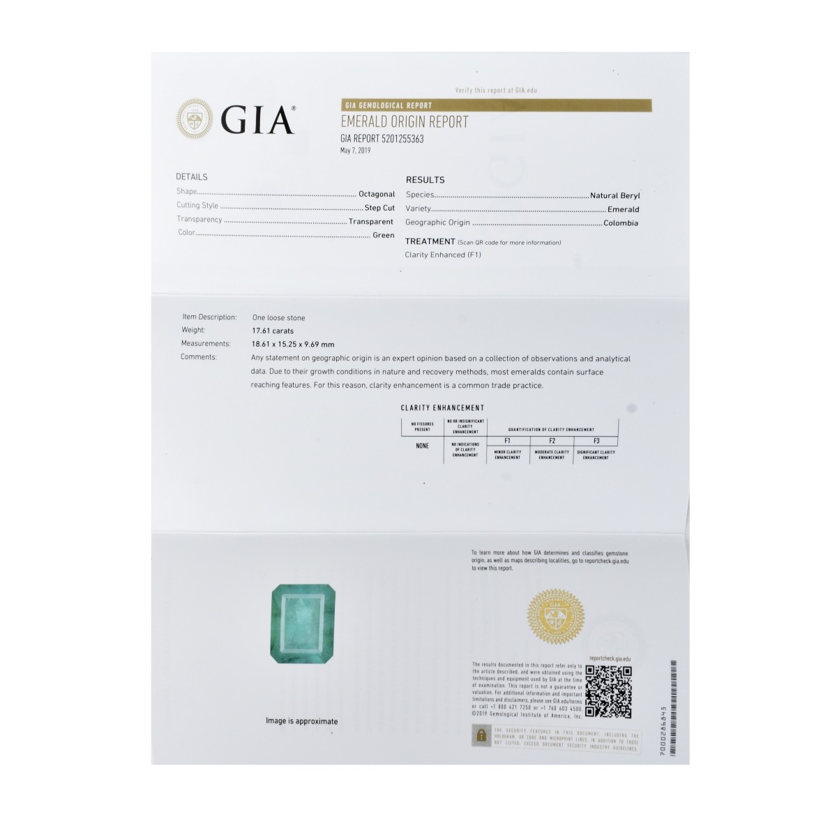 GIA 17.16ct Colombian Emerald