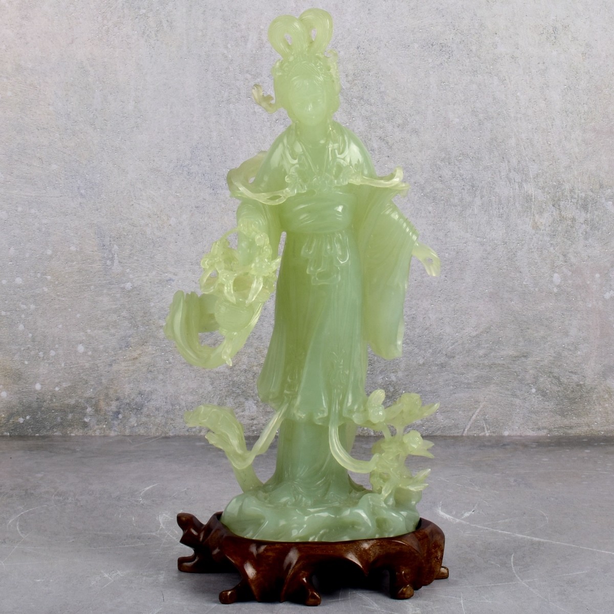Chinese Carved Green Jade Guanyin Figure