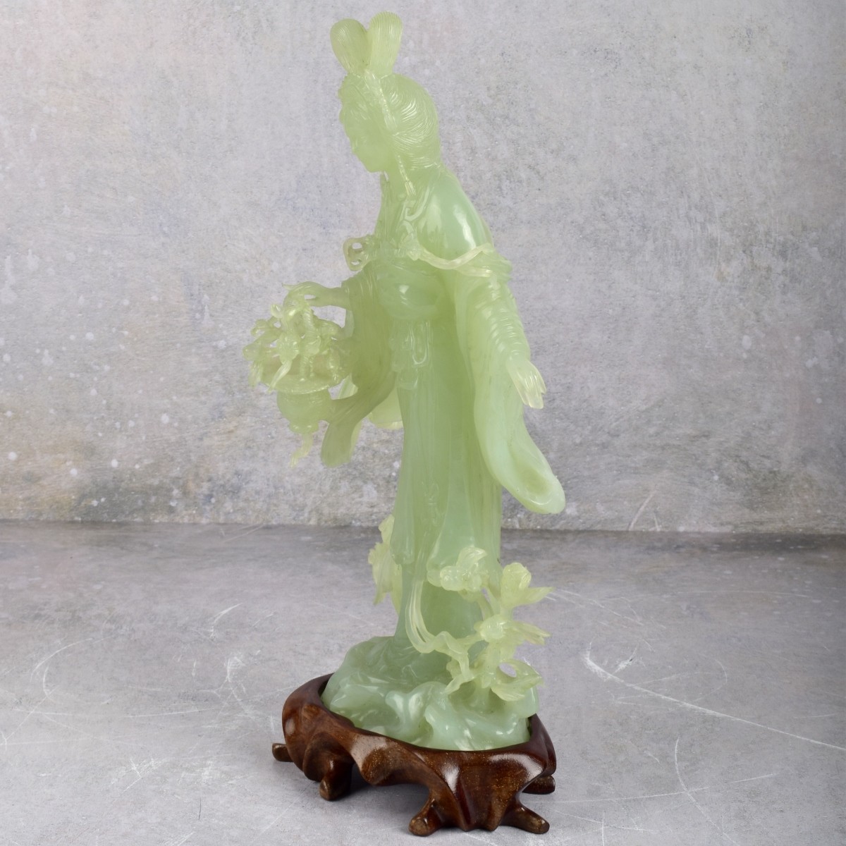 Chinese Carved Green Jade Guanyin Figure
