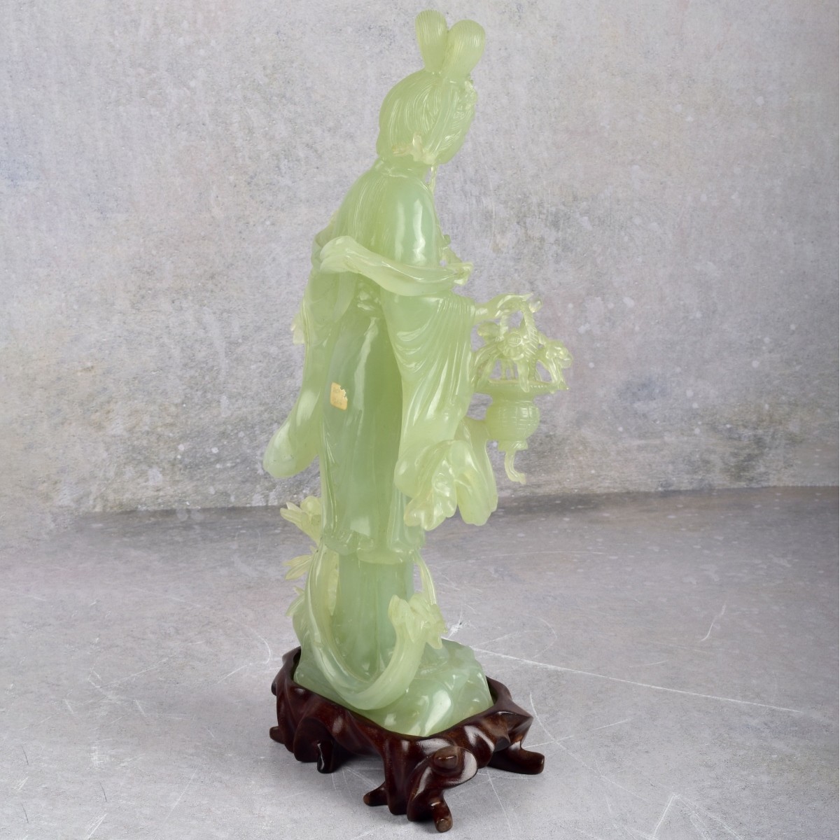 Chinese Carved Green Jade Guanyin Figure