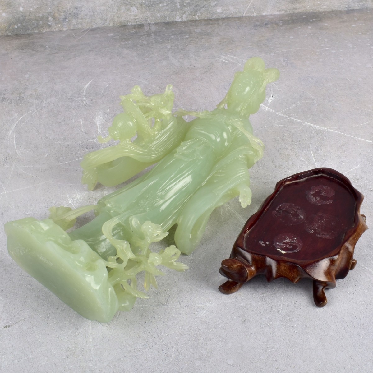 Chinese Carved Green Jade Guanyin Figure