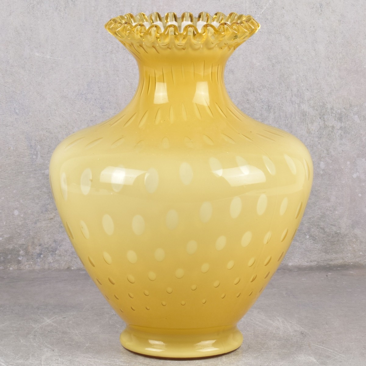 Fenton Art Glass Vase-Honey to Case White