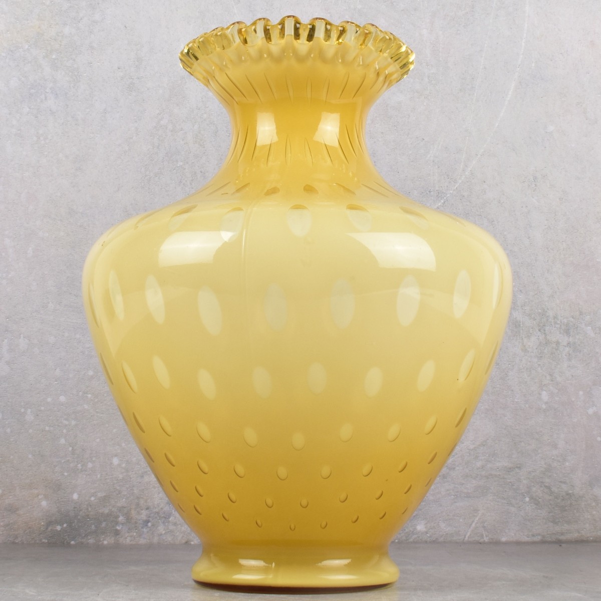 Fenton Art Glass Vase-Honey to Case White