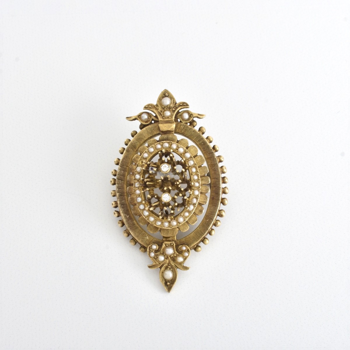Pearl, Diamond and 14K Brooch