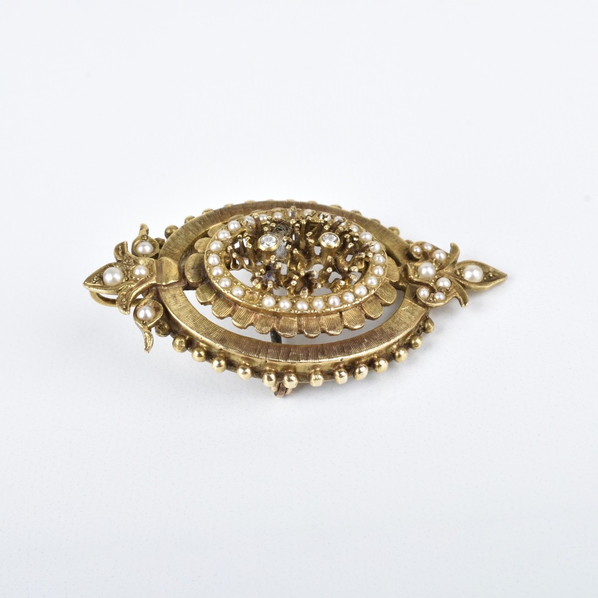 Pearl, Diamond and 14K Brooch