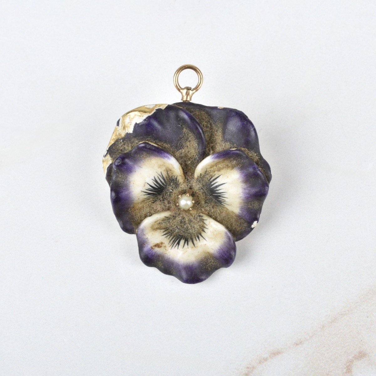 Enamel and 14K Pansy Pendant