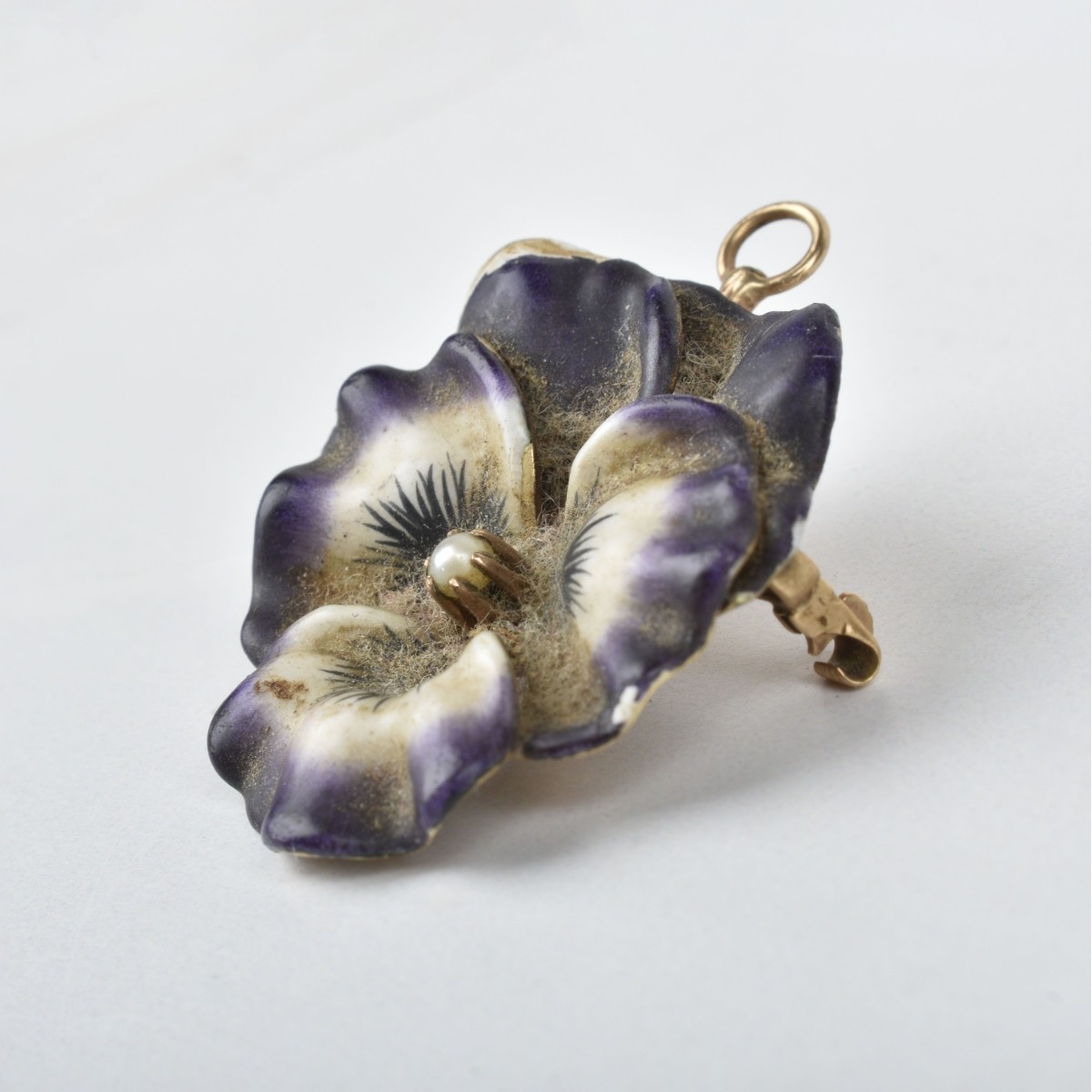 Enamel and 14K Pansy Pendant