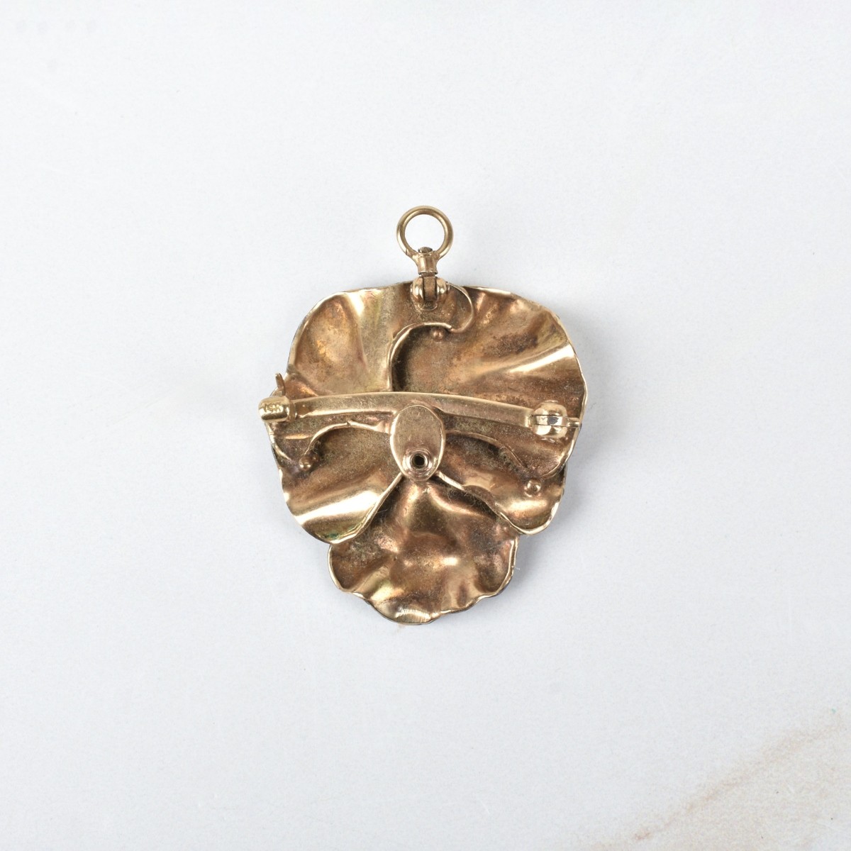 Enamel and 14K Pansy Pendant