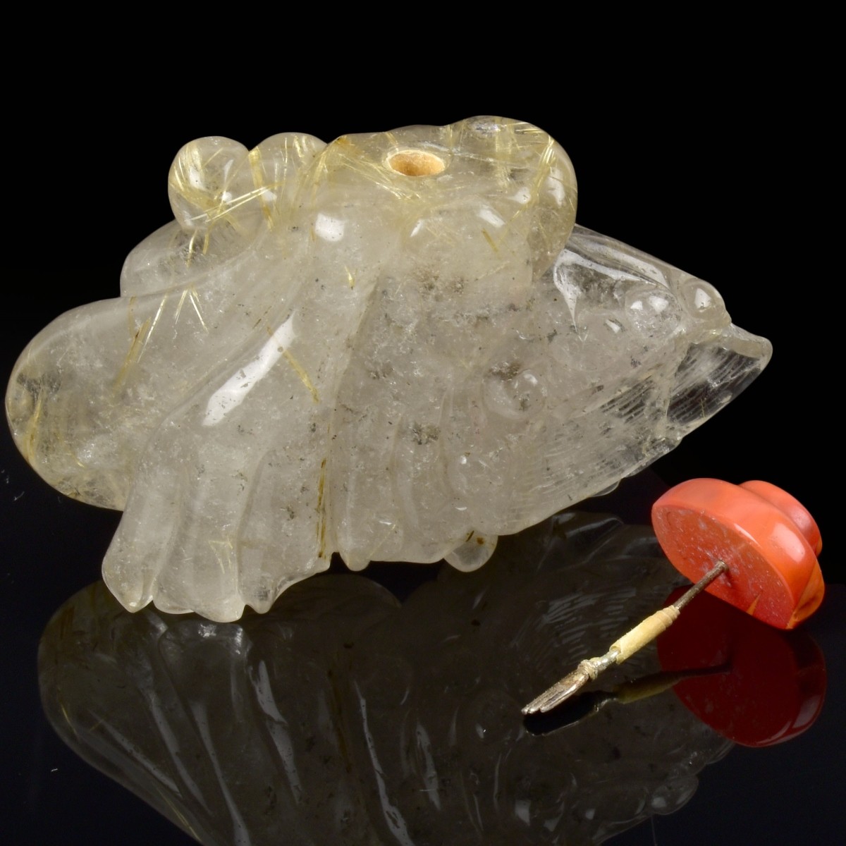 Large Antique Carved Rock Crystal Snuff Bottle