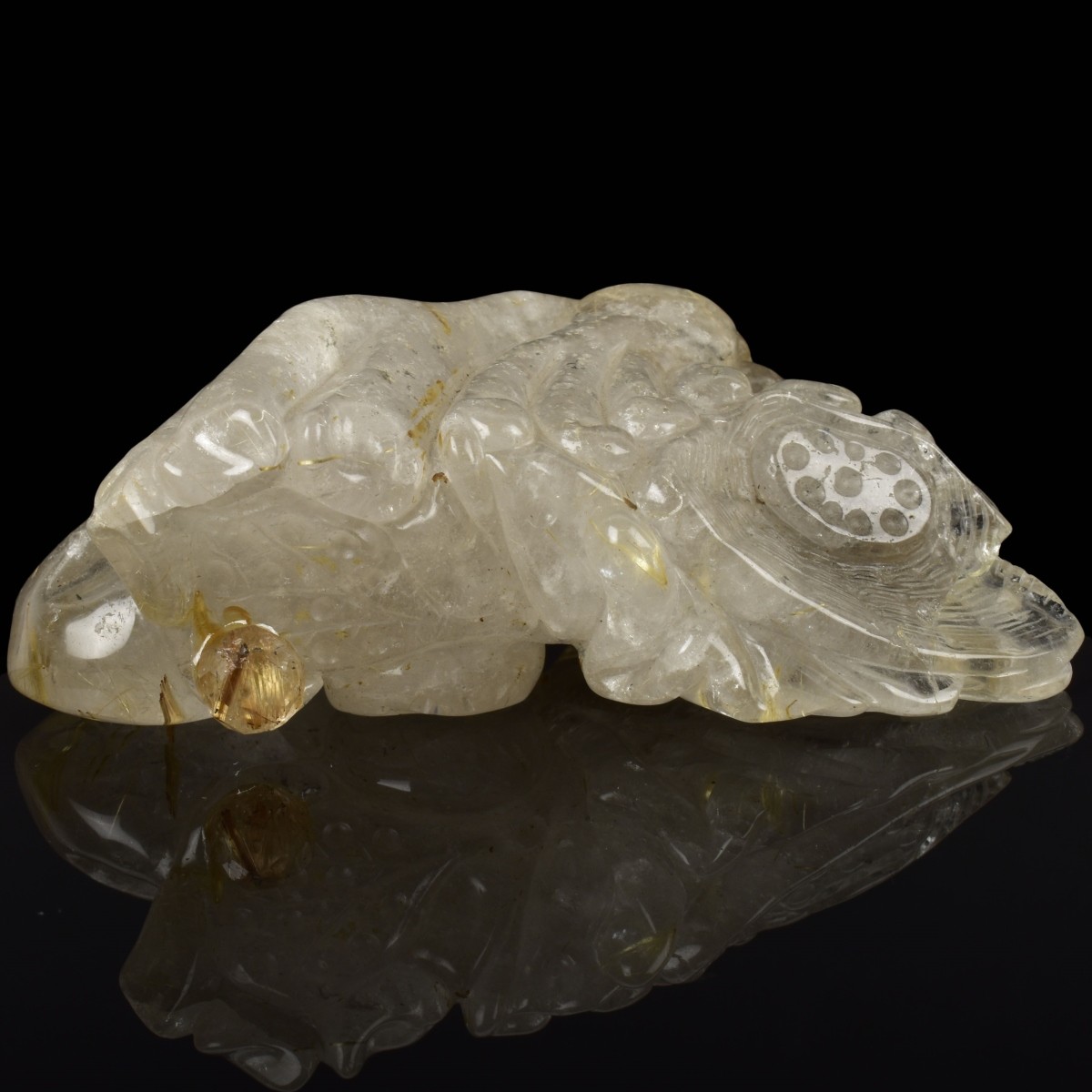 Large Antique Carved Rock Crystal Snuff Bottle