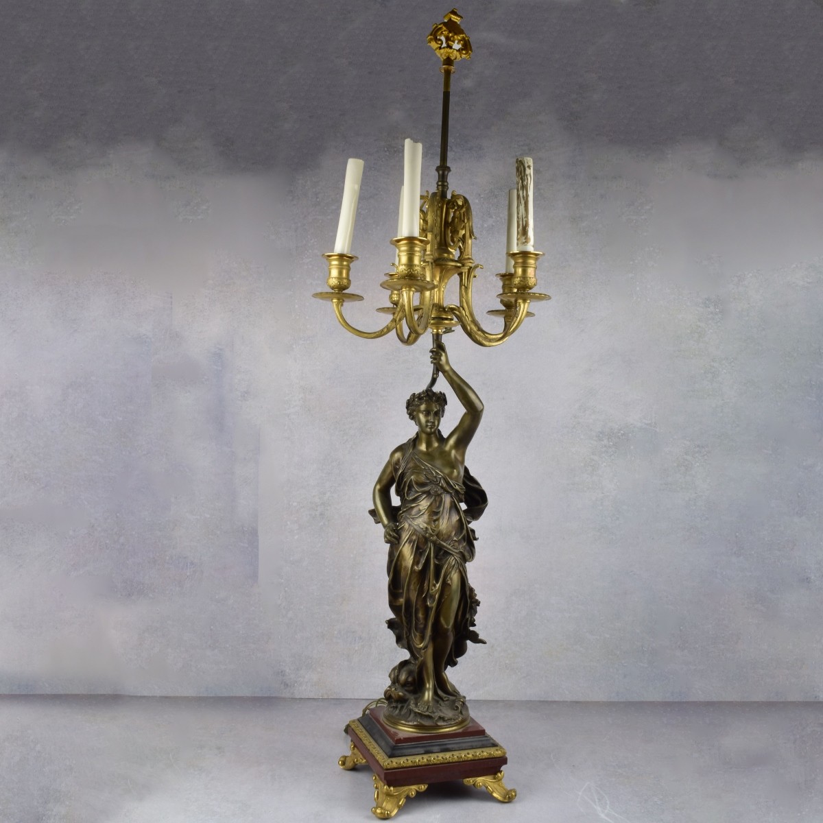Large Art Nouveau Style Bronze & Gilt Candlelabra