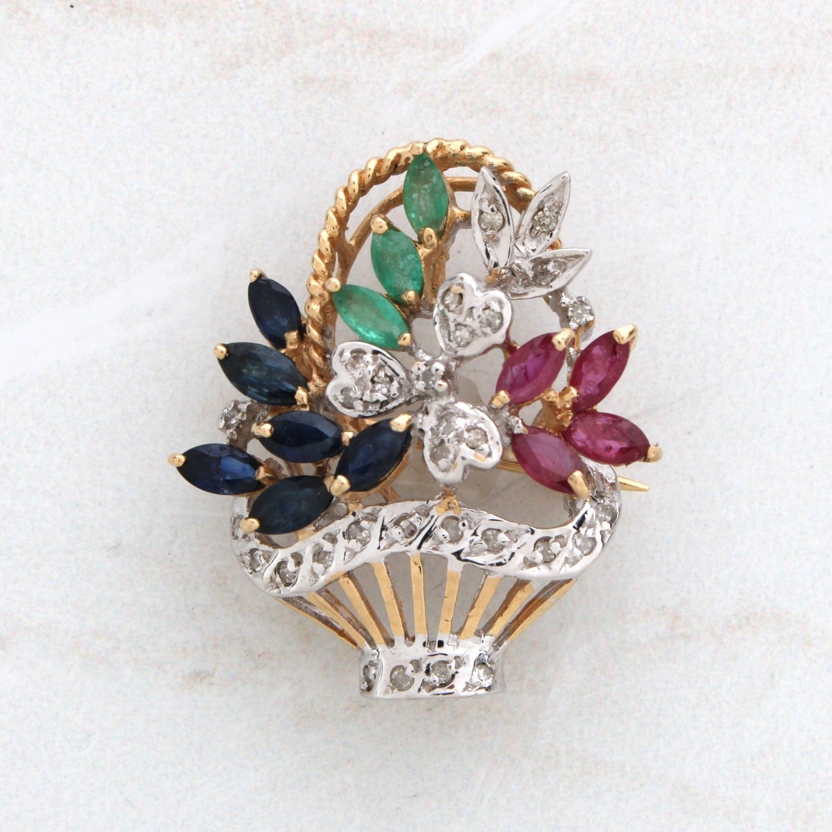 Gemstone and 14K Pendant / Brooch