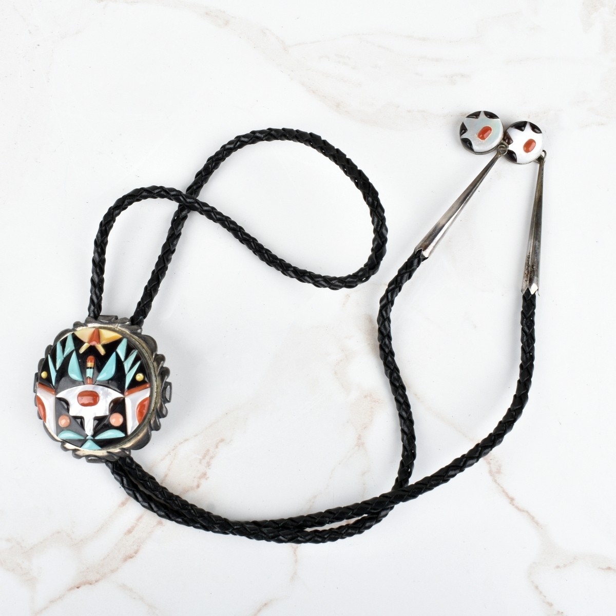 Zuni Hardstone and Silver Bolo Tie