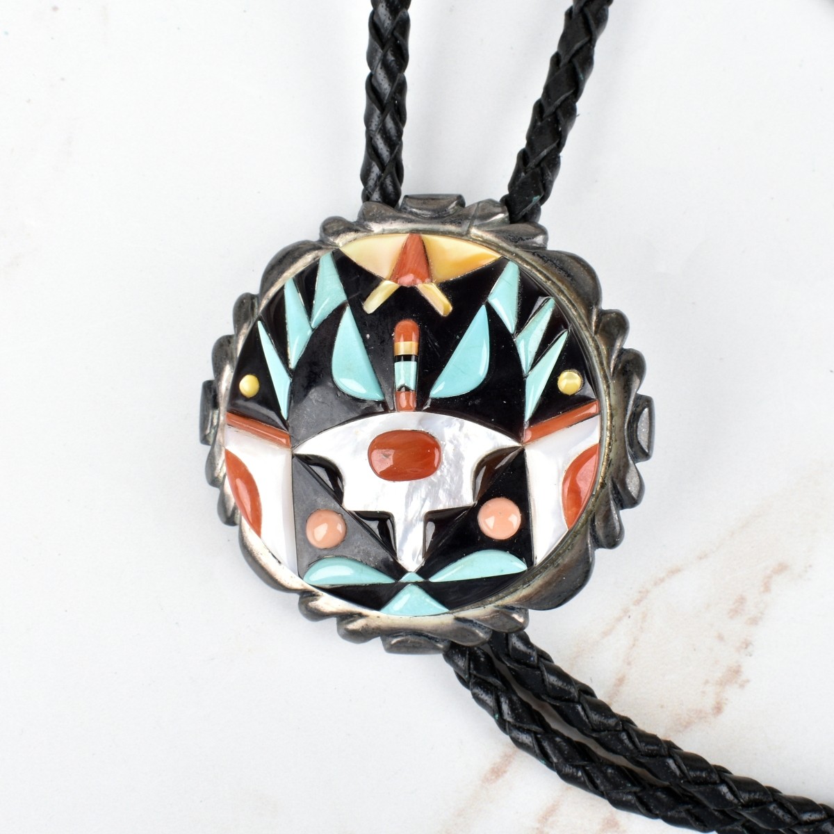Zuni Hardstone and Silver Bolo Tie