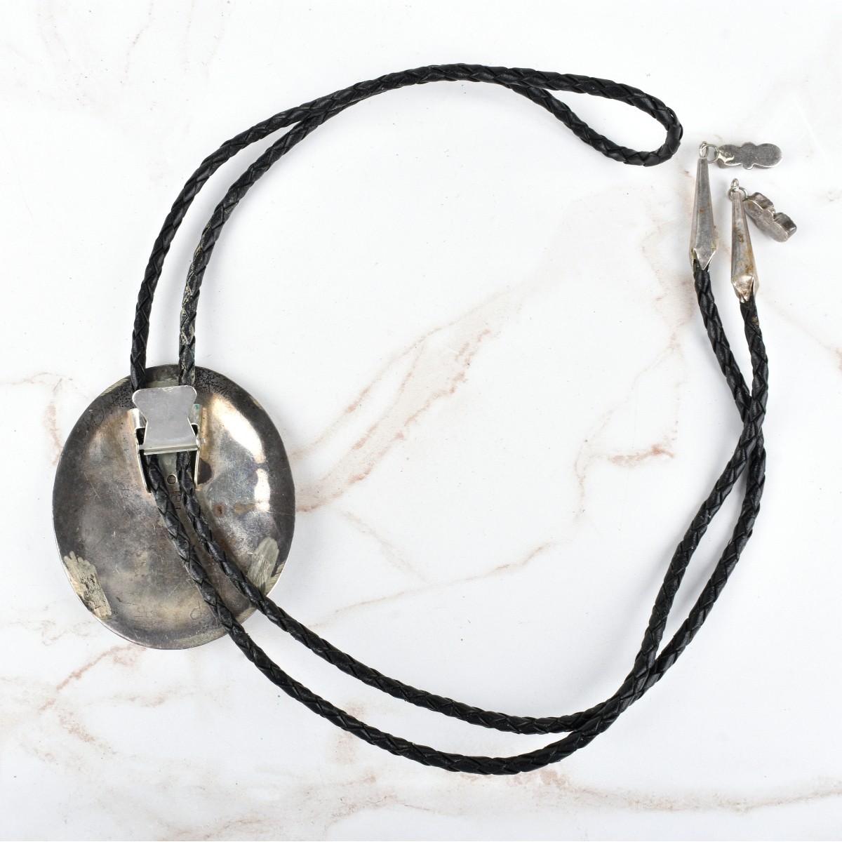 Navajo Turquoise, Coral and Silver Bolo Tie