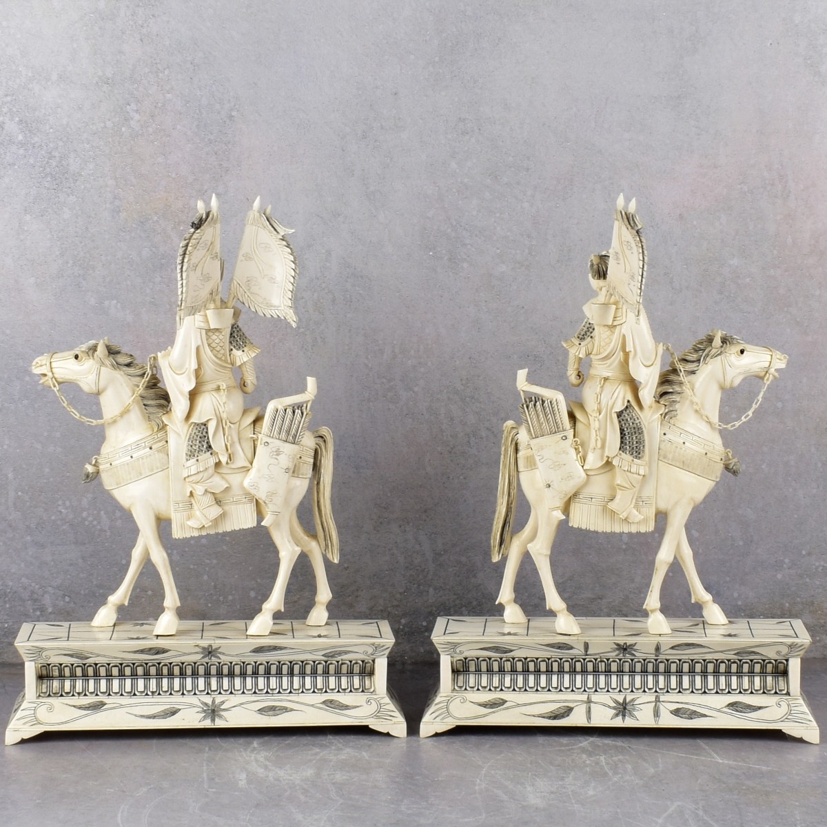 Antique Carved Emperor and Empress on Horseback