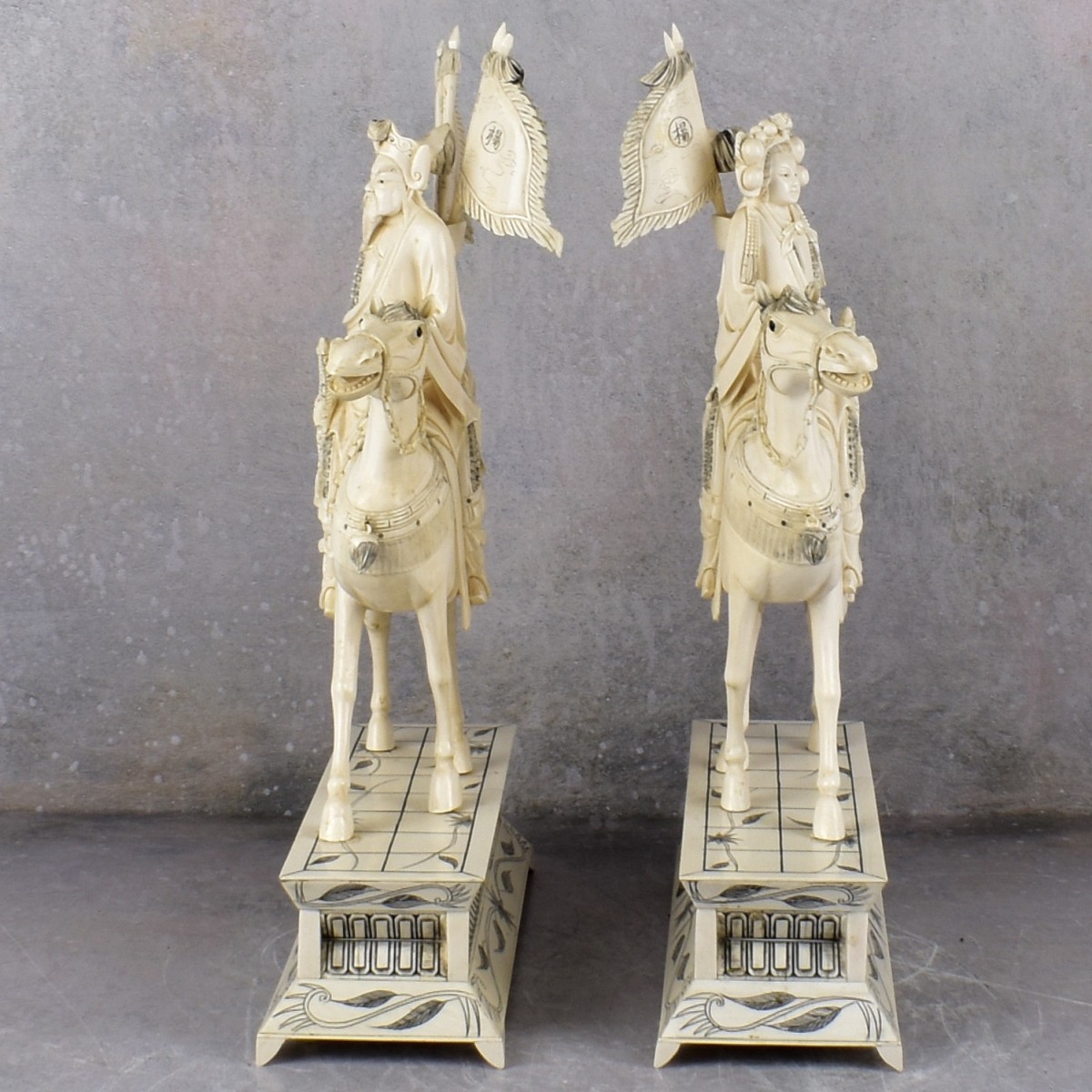 Antique Carved Emperor and Empress on Horseback