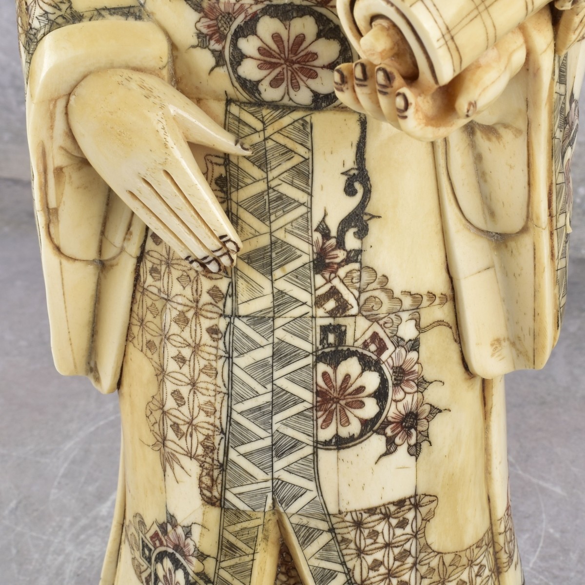 Vintage Chinese Lu Xing Carved Bone Statue