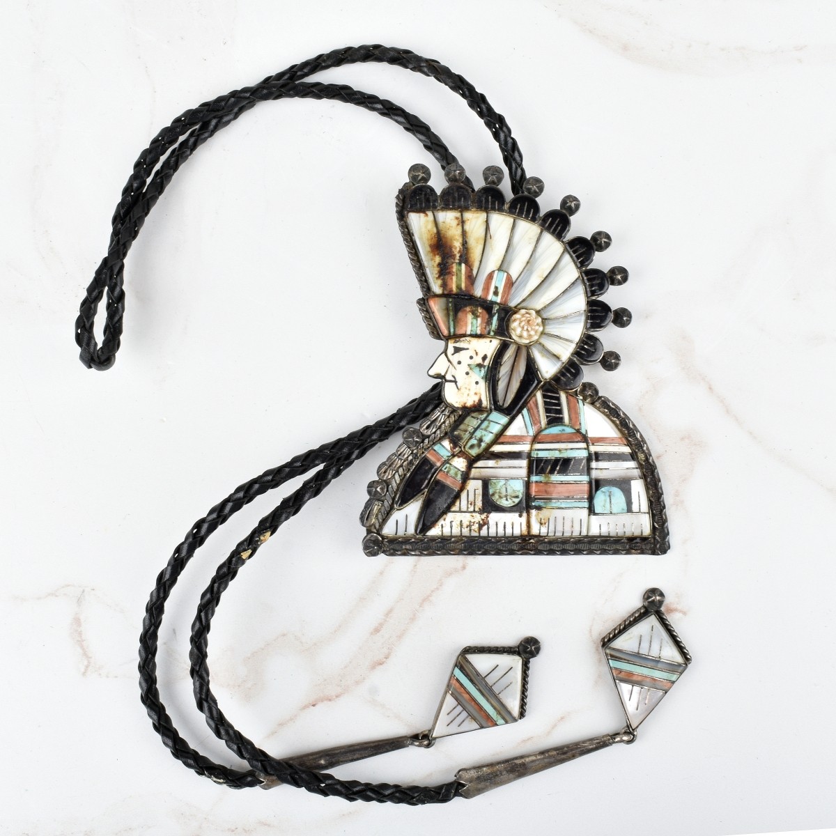 Zuni Hardstone and Silver Bolo Tie