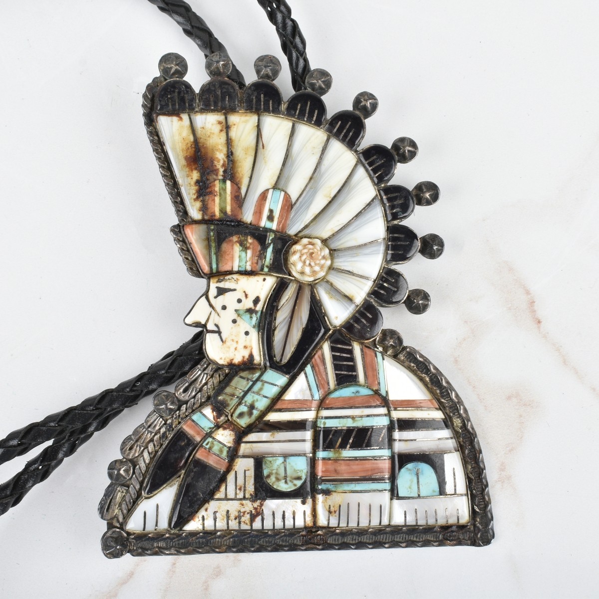 Zuni Hardstone and Silver Bolo Tie