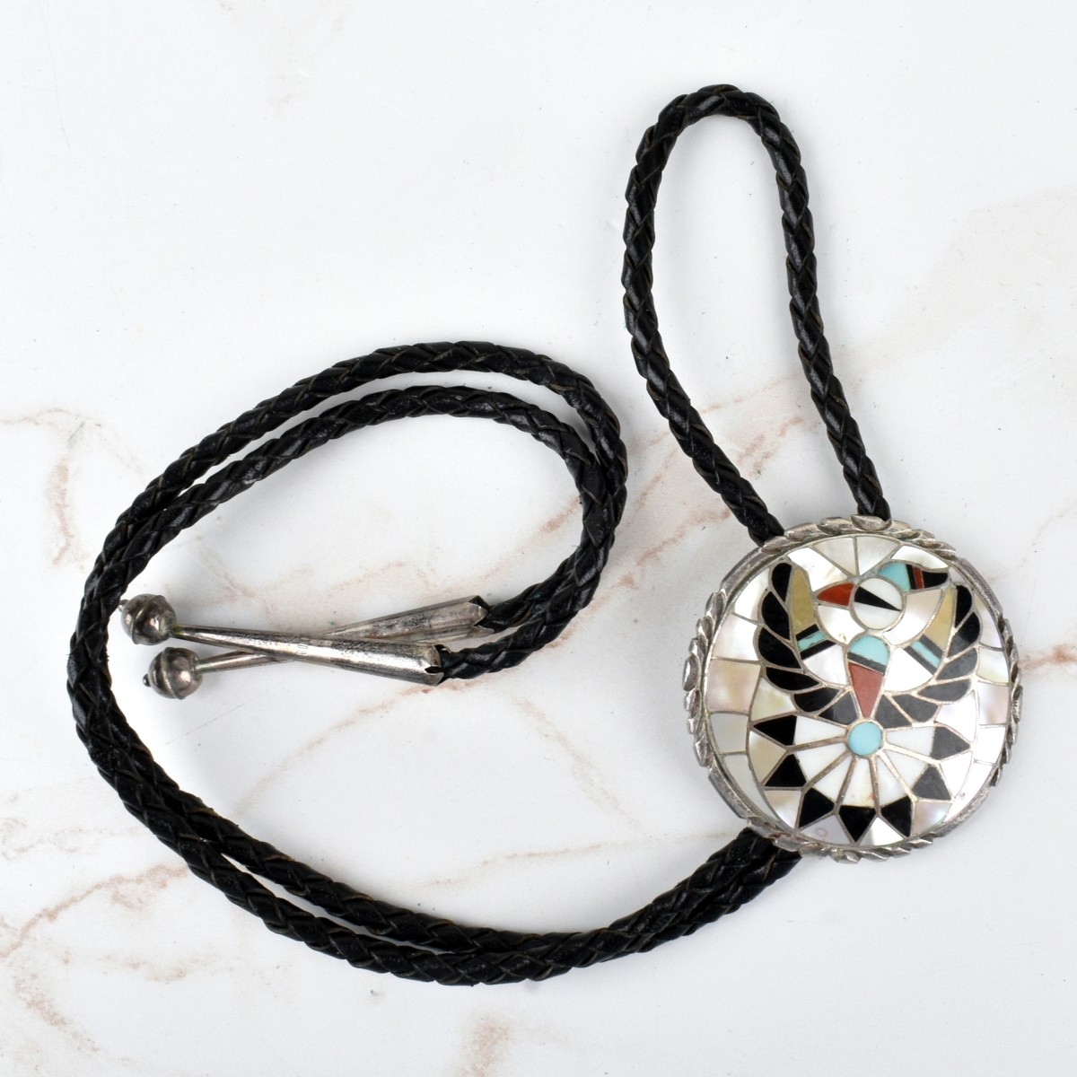 Zuni Hardstone and Silver Bolo Tie