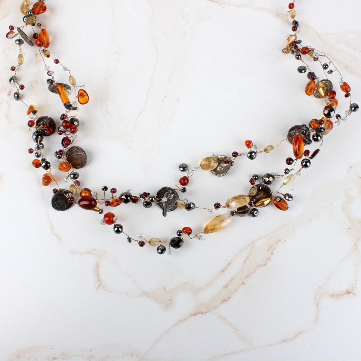 Quartz, Hematite and "Coin" Necklace