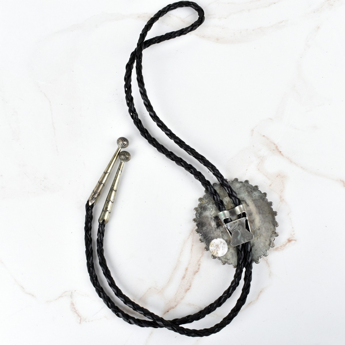 Native American Coral and Silver Bolo Tie