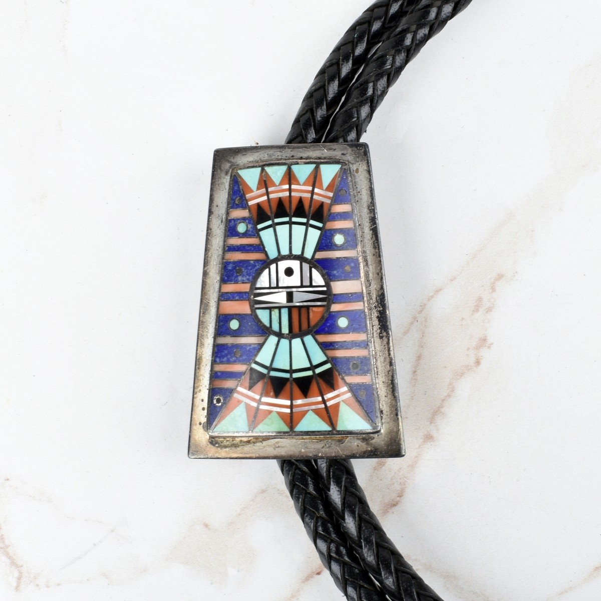 Zuni Hardstone and Silver Bolo Tie
