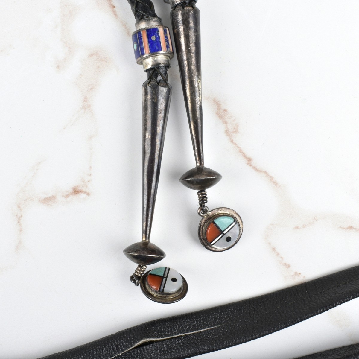 Zuni Hardstone and Silver Bolo Tie
