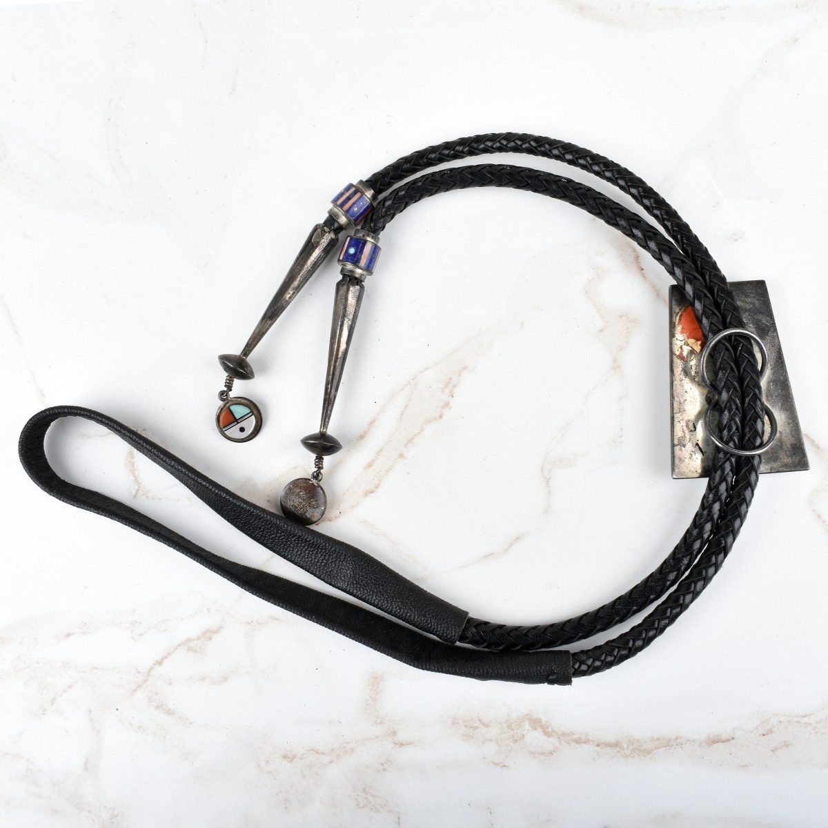 Zuni Hardstone and Silver Bolo Tie