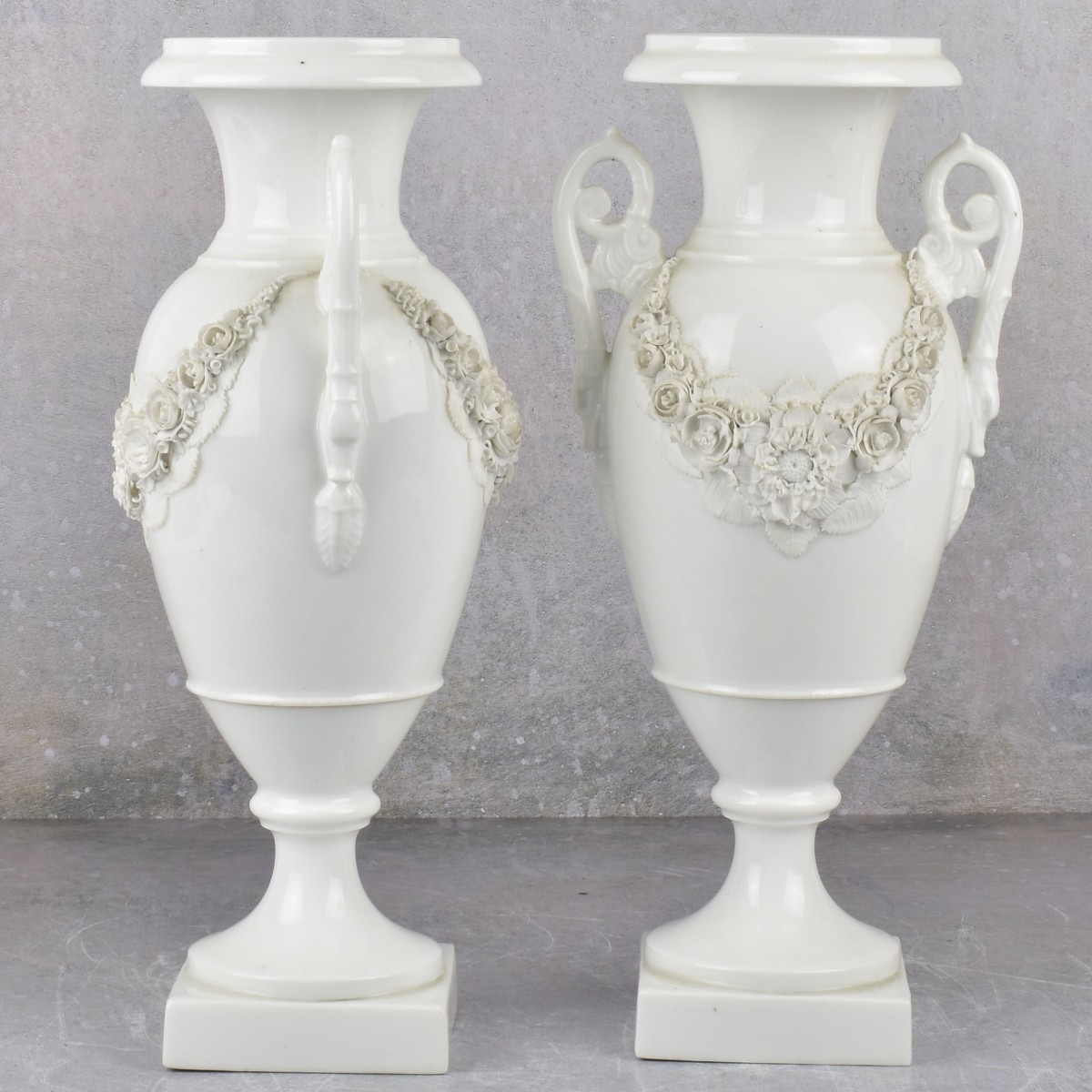 Vintage White Glazed Porcelain Urn Shape Vases