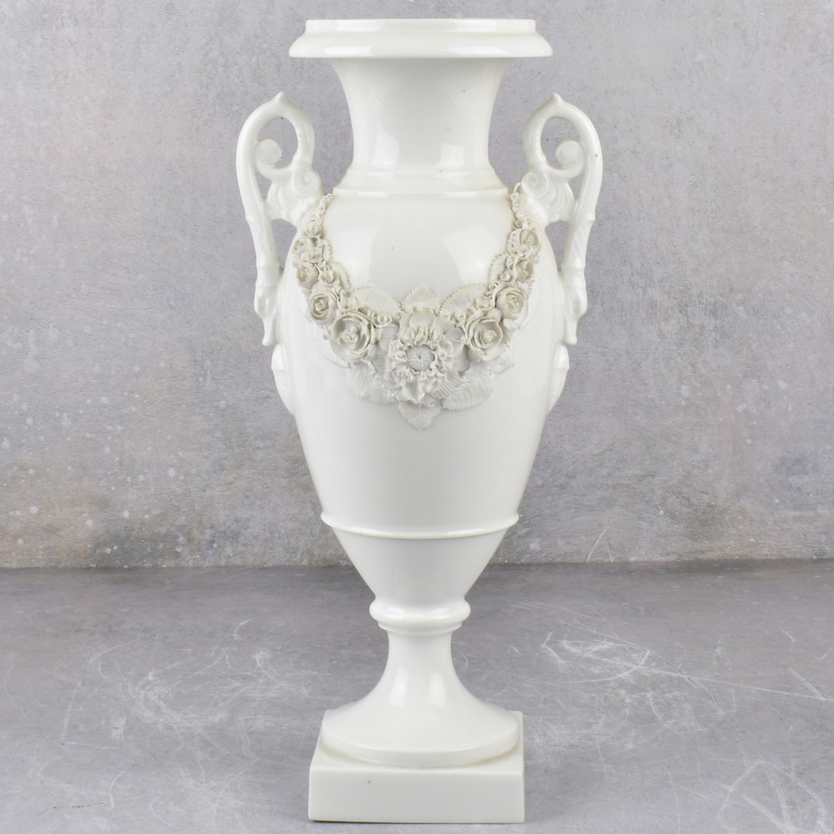 Vintage White Glazed Porcelain Urn Shape Vases