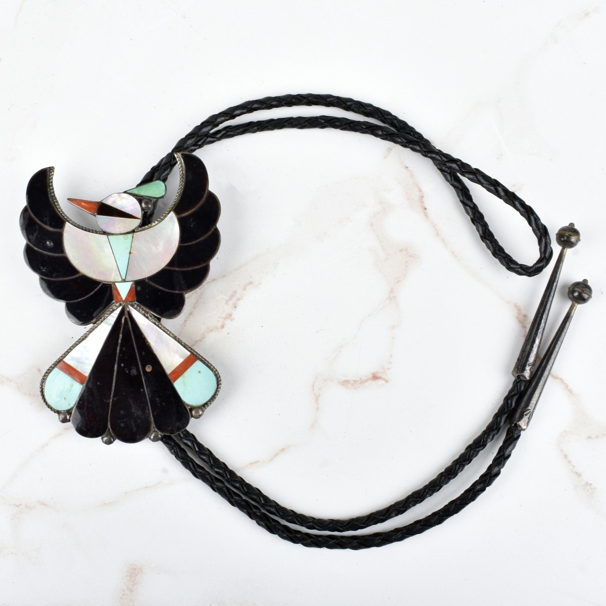 Zuni Hardstone and Silver Bolo Tie