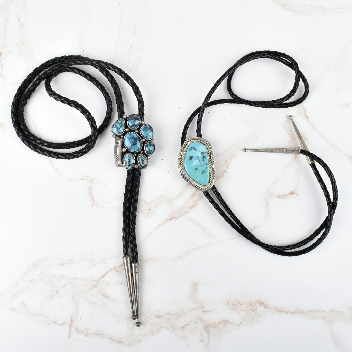 Native American Turquoise & Silver Bolo Ties