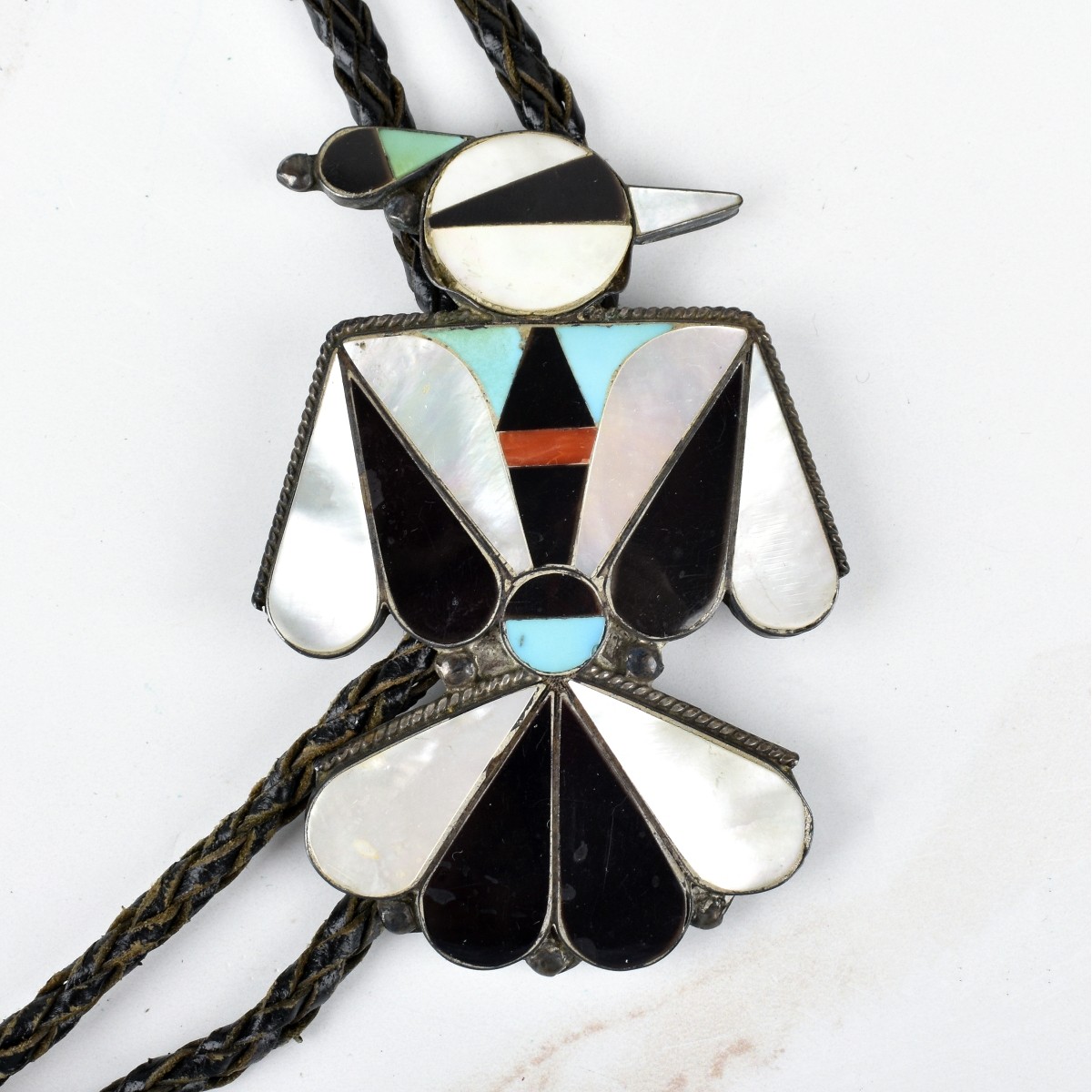 Zuni Hardstone and Silver Bolo Tie