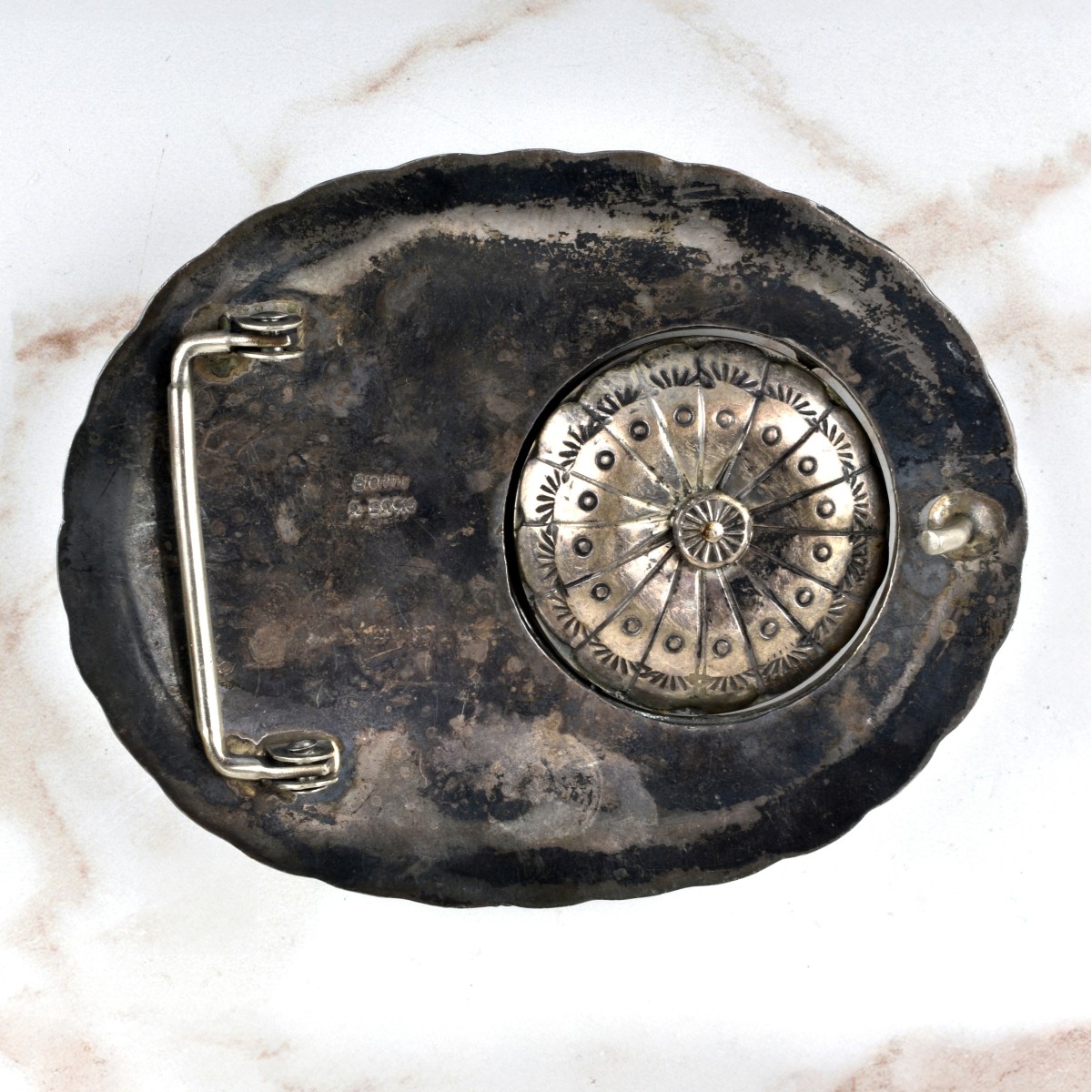 Navajo Turquoise, Coral and Silver Belt Buckle