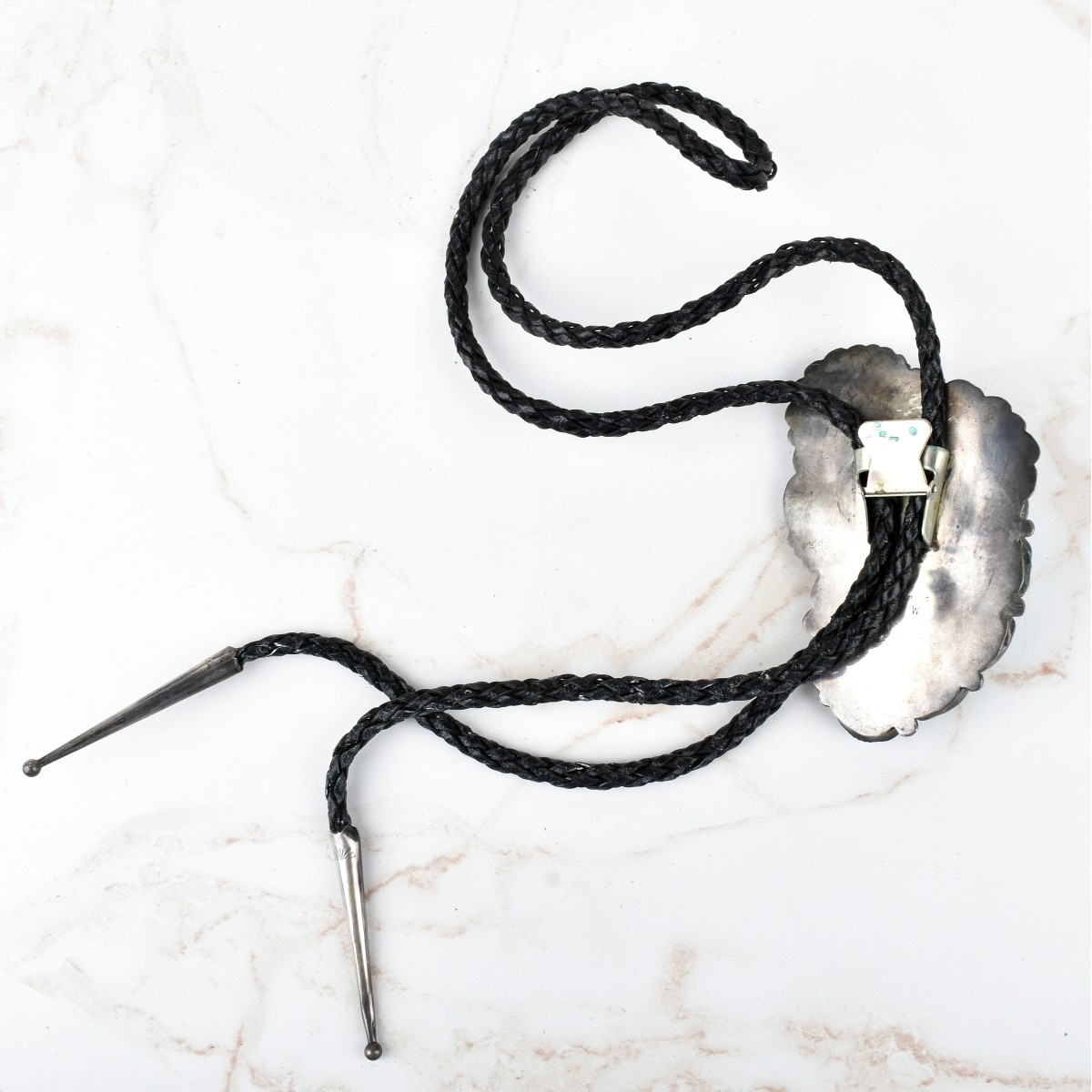 Navajo Turquoise, Coral & Silver Bolo Tie